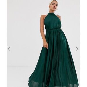 ASOS Design Petite Halter Pleated Maxi Dress